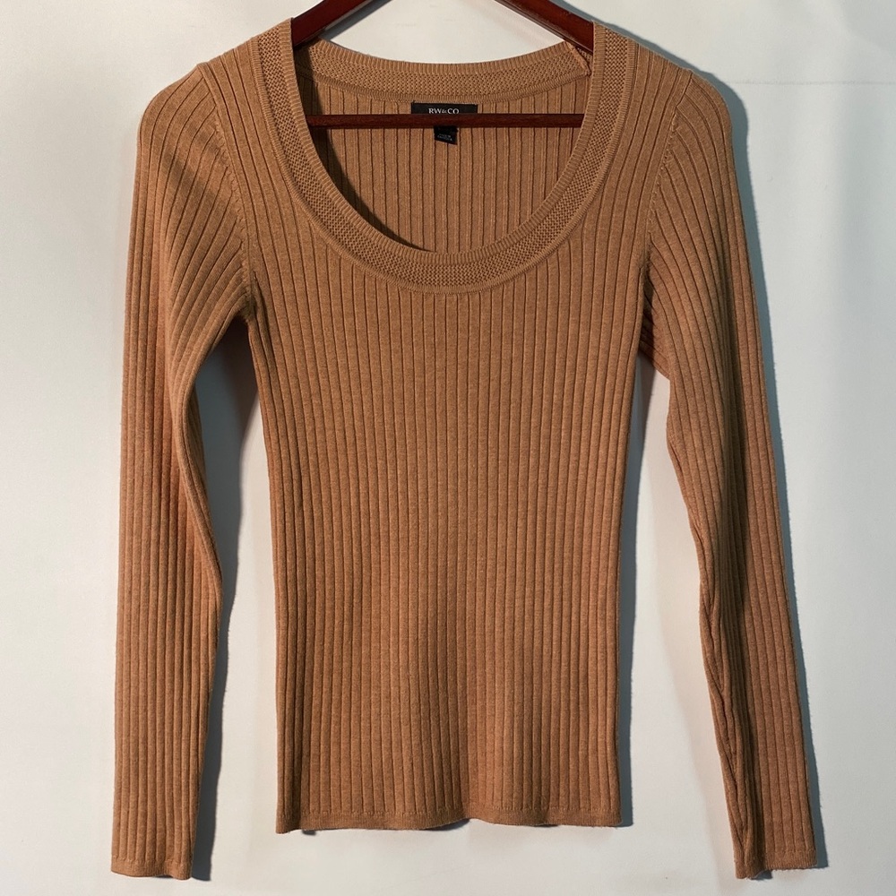 RW&CO. Tan Ribbed Scoop Neck Sweater